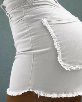 Women Frayed Edges Mini Denim Shorts