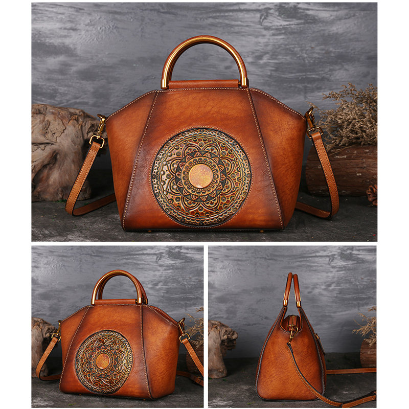 Women Genuine Leather Vintage Totem Designer Handbag Shoulder Bag8 