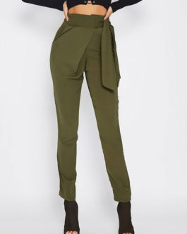 Women High Waisted Pants Solid Color Tapered Trousers