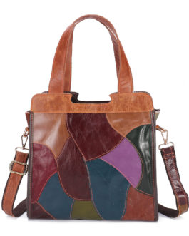Patchwork Genuine Leather Tote Bags Large Capacity Handbags