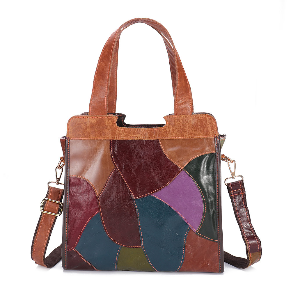 Women Patchwork Genuine Leather Tote Bags Large Capacity Handbags Bohemian Vintage Crossbody ...