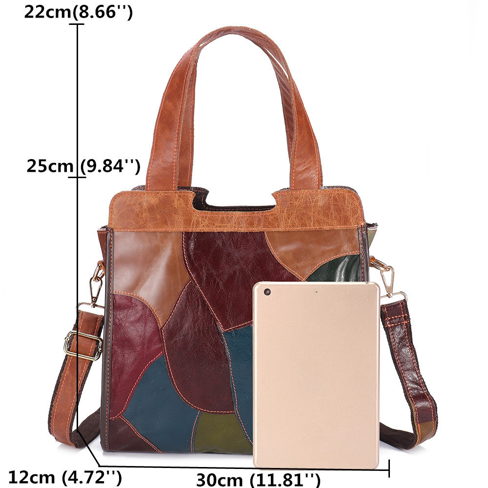 Women Patchwork Genuine Leather Tote Bags Large Capacity Handbags Bohemian Vintage Crossbody ...