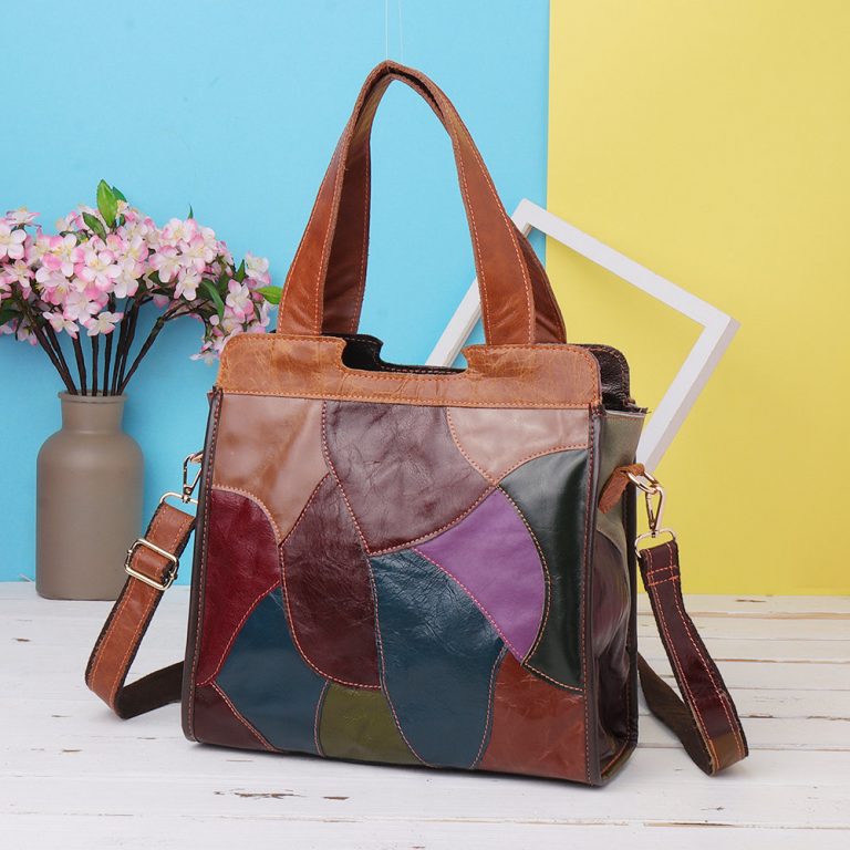 Patchwork Genuine Leather Tote Bags Large Capacity Handbags Power Day