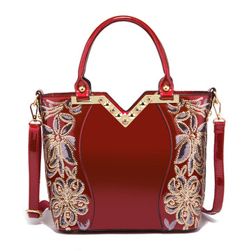 Women Patent Leather Handbag Large Capacity Sequin Casual