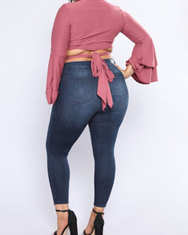Women Ragged Torn Design Plus Size Denim Jeans