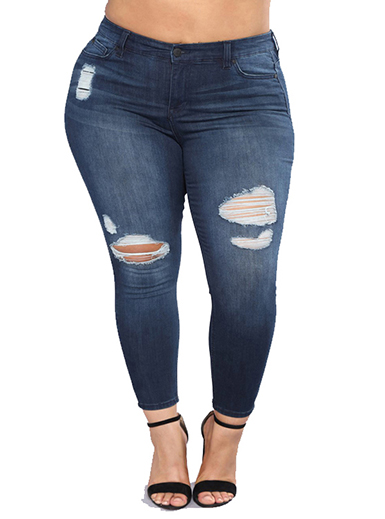 Women Ragged Torn Design Plus Size Denim Jeans - Power Day Sale