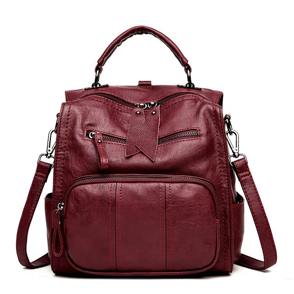 Red Faux Leather Backpack Rucksack Shoulder School Soft Satchel Bags 