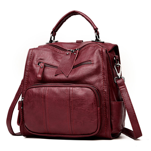 Women Soft PU Leather Multi-function Handbag Solid Large Capacity ...