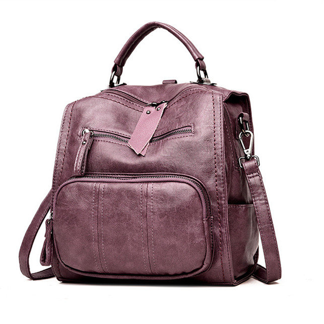 Women Soft PU Leather Multi-function Handbag Solid Large Capacity ...
