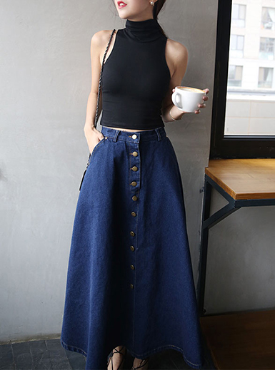 Women Tea Length A Line Denim Skirt - Power Day Sale