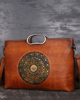 Women Vintage Genuine Leather Embossed Handbag Brush Color Handmade Crossbody Bag