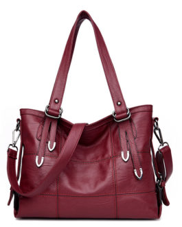 Women Vintage Soft Leather Handbag Large Capacity Stitching Crossbody Bag