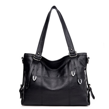 Women Vintage Soft Leather Handbag Large Capacity Stitching Crossbody Bag -  Power Day Sale