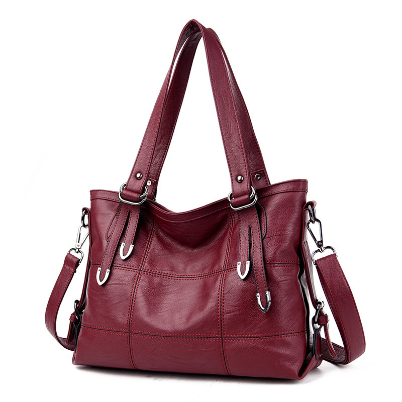 Women Vintage Soft Leather Handbag Large Capacity Stitching Crossbody ...