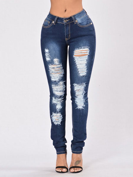 Women's Denim Skinny Ripped Long Jeans - Power Day Sale