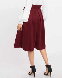 Womens High Waist Solid Office Lady Midi Skirt
