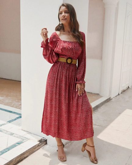 A Line Bleted Floral Boho Long Dresses - Power Day Sale