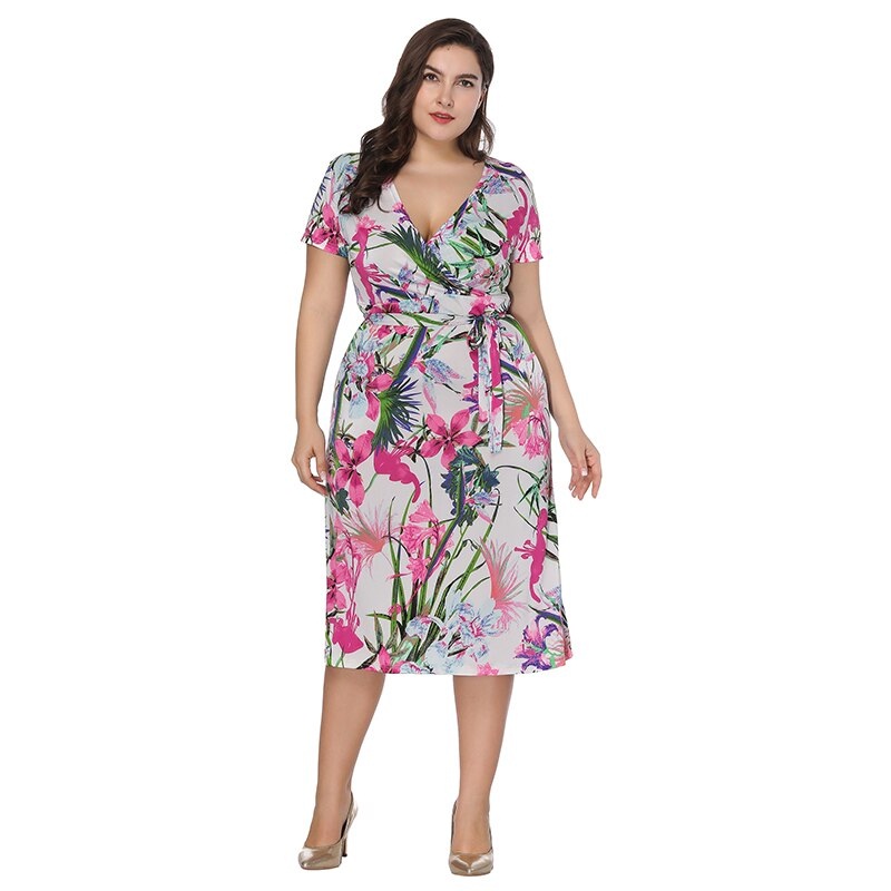 Bohemian Floral print plus size Office Lady short dress - Power Day Sale