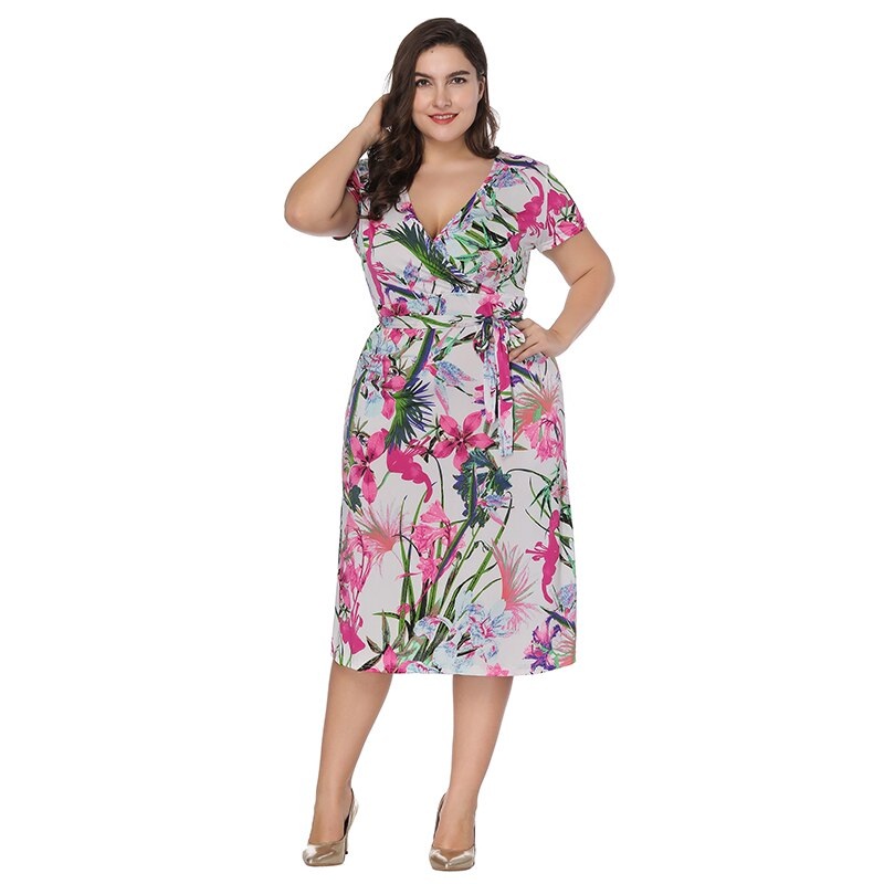 Bohemian Floral print plus size Office Lady short dress - Power Day Sale