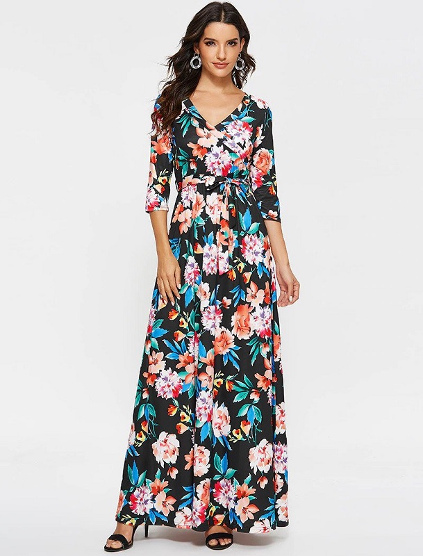 Casual Sexy V Neck Bohemian Print Maxi Dress - Power Day Sale