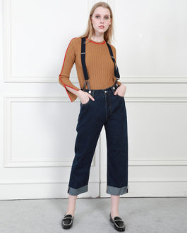 Denim Pant with Straps High Waist Loose Comfort Jeans