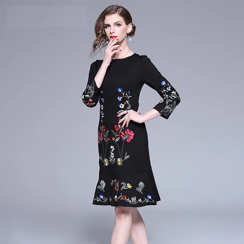 Embroidery evening party Floral Vintage short dress - Power Day Sale