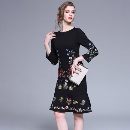 Embroidery evening party Floral Vintage short dress - Power Day Sale