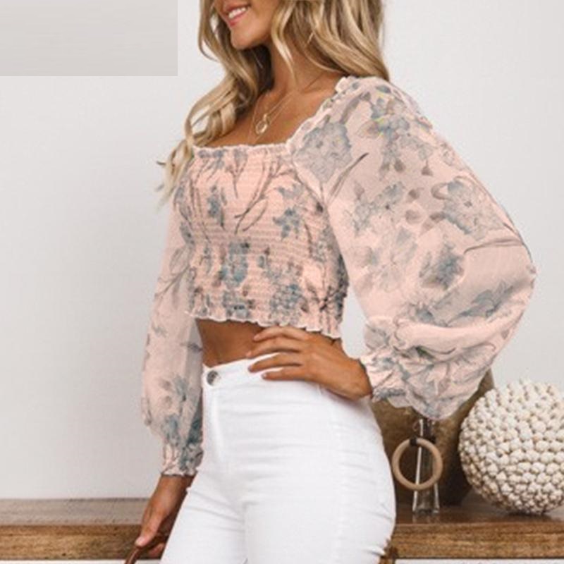 Floral Chiffon Square Collar Crop Top - Power Day Sale
