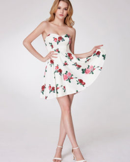 Floral Printed Party Strapless Mini Dress