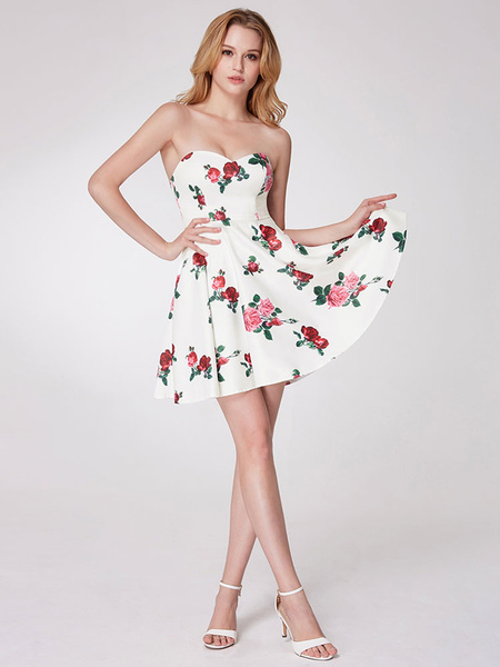 floral strapless mini dress