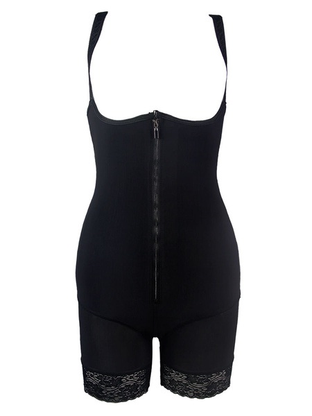 Full Body Shaper Straps Zip Front Shapewear With Lace Trim - Power Day Sale