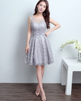 Homecoming Lace Short Bow Sash Cocktail Party Dress