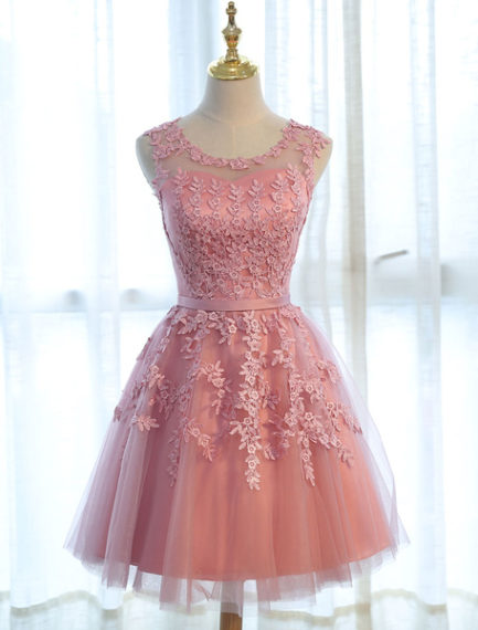 Homecoming Short Lace Applique Tulle Prom Party Dress - Power Day Sale