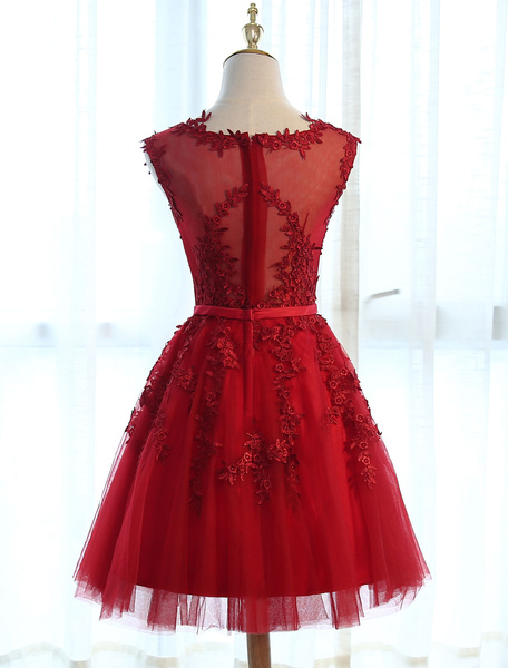 Homecoming Short Lace Applique Tulle Prom Party Dress - Power Day Sale