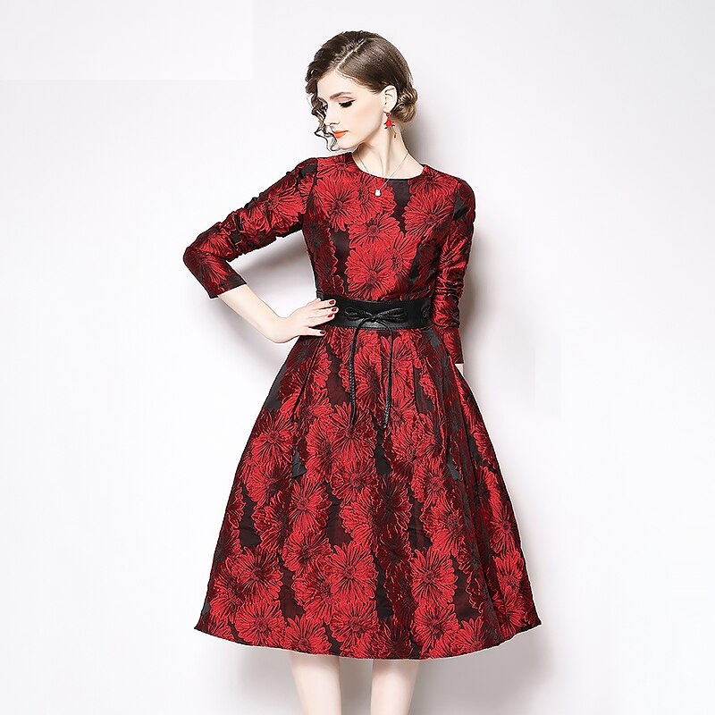 Jacquard Vintage long sleeve party dress - Power Day Sale