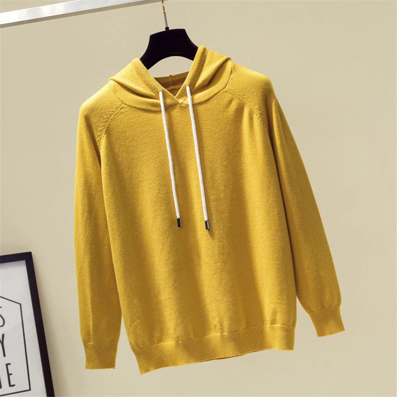 Knitted Cashmere Jumper Long Sleeve Solid Hoodie