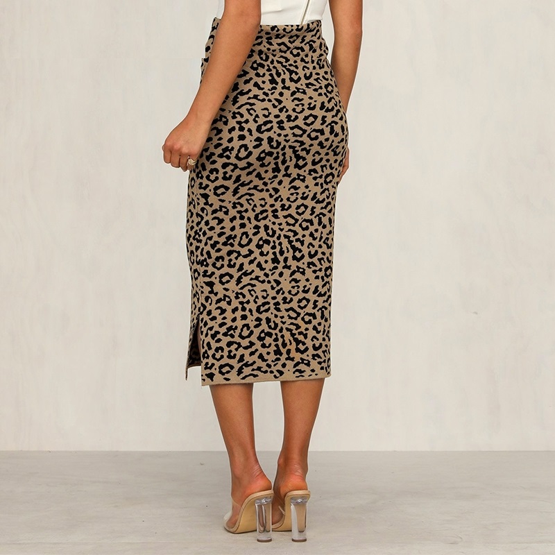 Leopard Print Knitted Midi Skirt - Power Day Sale
