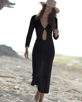 Long Beach Cover Up Cut Out Knit Dress