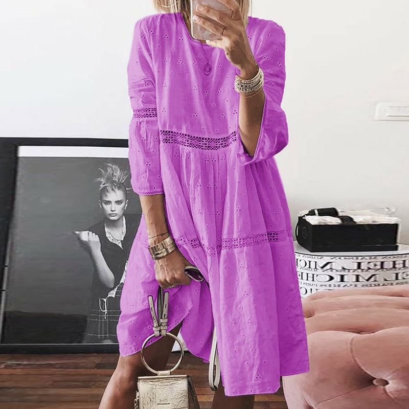 O Neck Three Quarter Sleeve Plus Size Party Dress