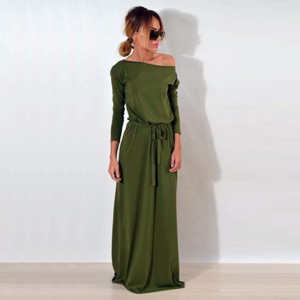 One Shoulder Long Sleeve Elegant Maxi Dress - Power Day Sale
