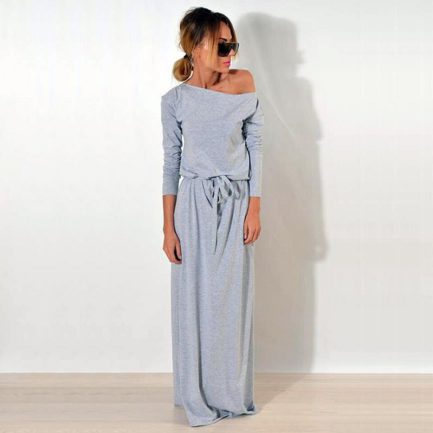 One Shoulder Long Sleeve Elegant Maxi Dress - Power Day Sale