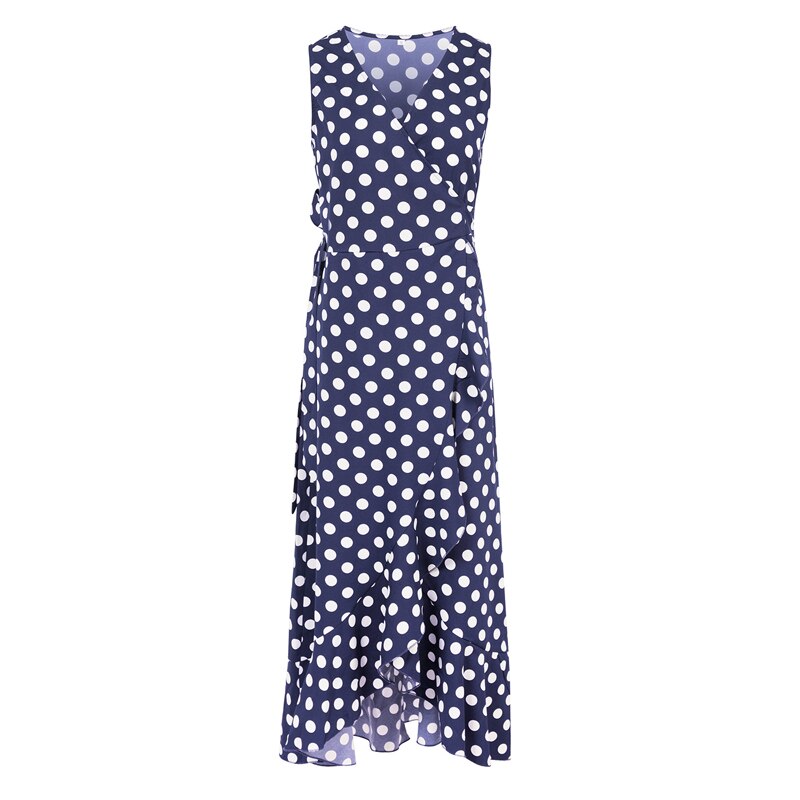 Plus Size Dot Sleeveless V Neck Ruffles Dress - Power Day Sale
