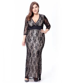 Plus size Elegant lace long Maxi Dress
