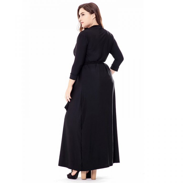 Plus size Solid V-Neck Elegant long party dress - Power Day Sale