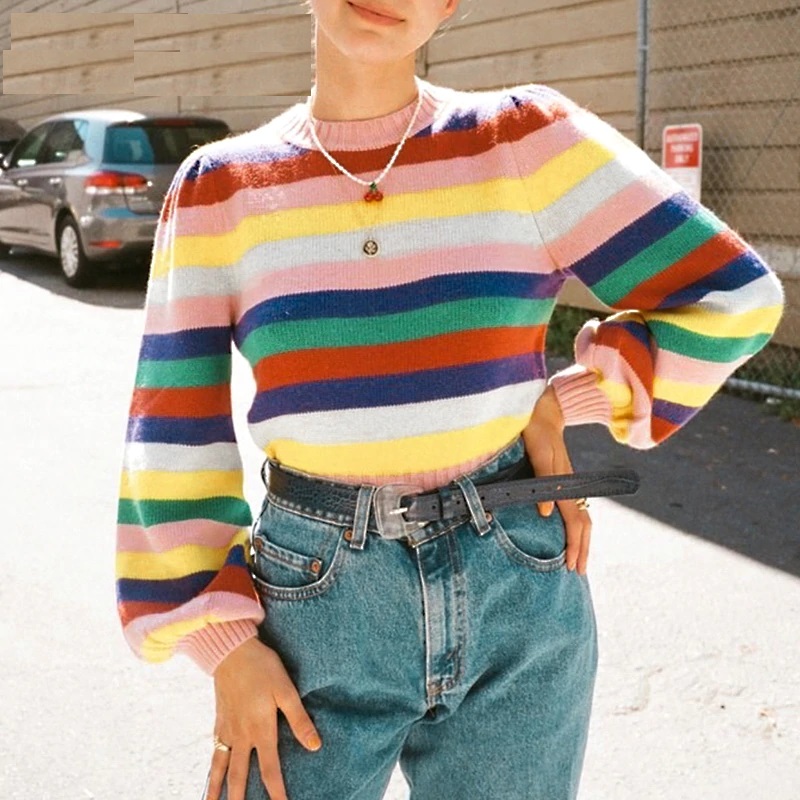 Rainbow Striped Pullover Sweater - Power Day Sale