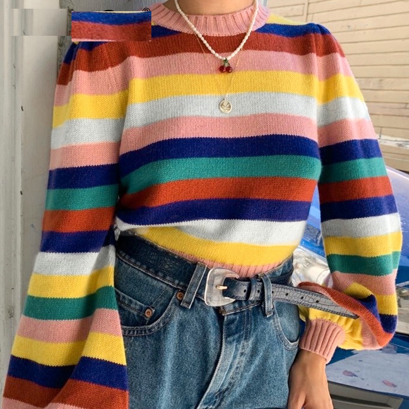 Rainbow Striped Pullover Sweater - Power Day Sale