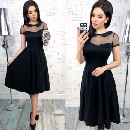 Sexy Lace Patchwork Short Sleeve V-neck Knee-length Party Dress - Power ...