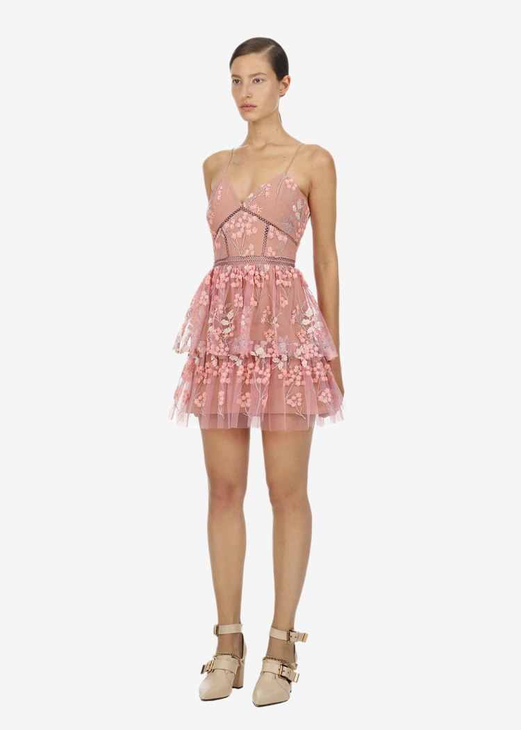 Sexy V-neck Strapless Mesh Floral Embroidery Mini Dress - Power Day Sale