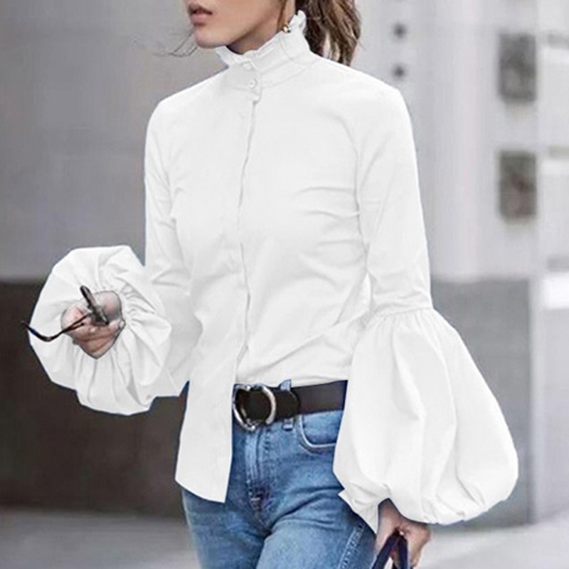 Stand Collar Lantern Long Sleeve Elegant Fashion Tops - Power Day Sale