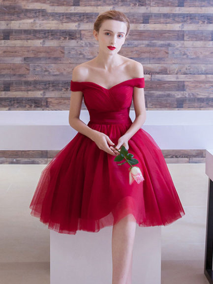 Tulle Cocktail Off The Shoulder Knee Length Prom Dress - Power Day Sale